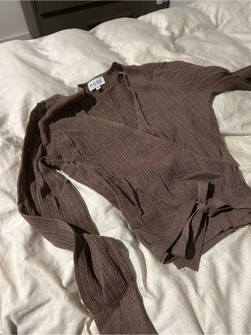 Brown Wrap-Style shirt with Tie Waist